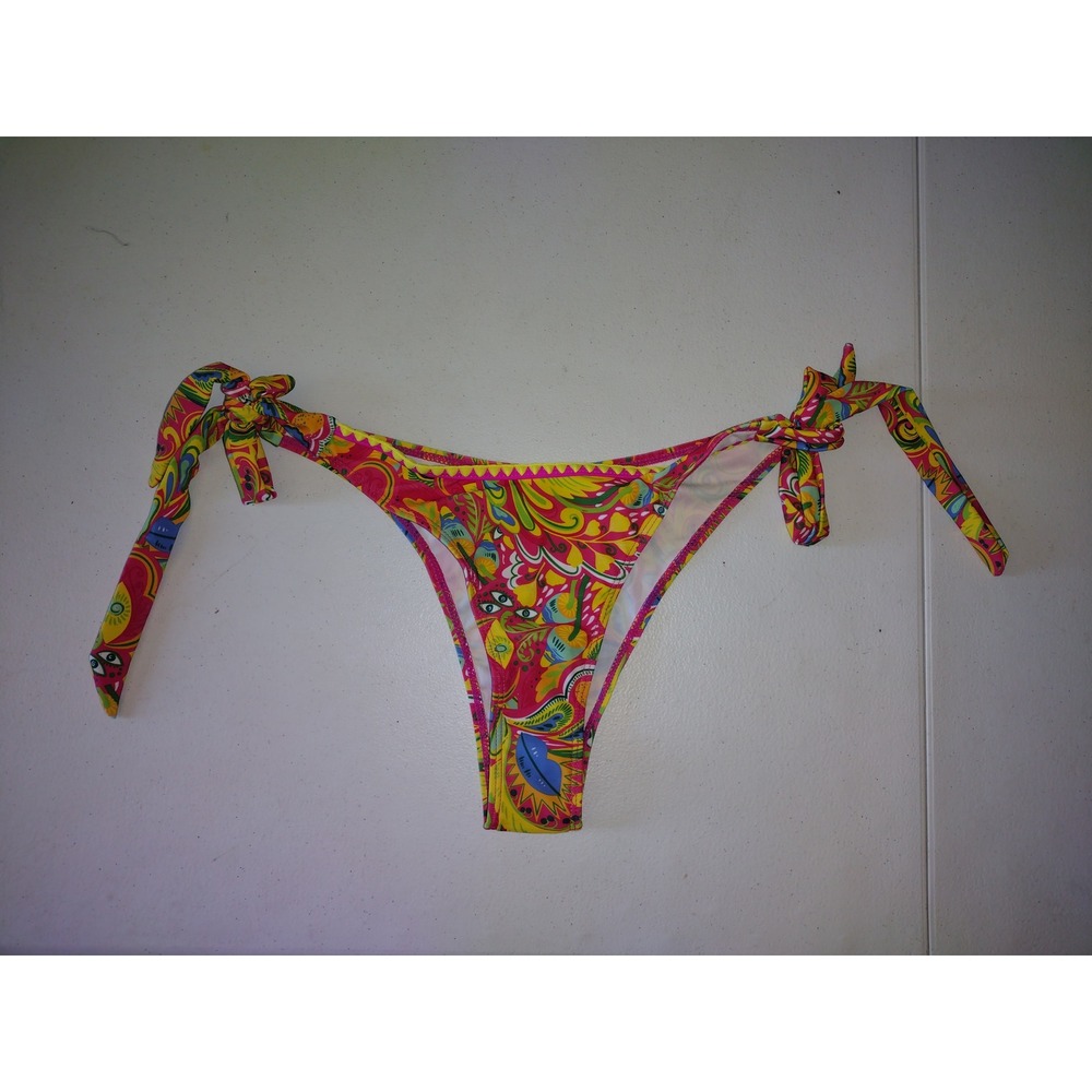 Tie Side Bikini Bottoms Colorful Print Swimwear Beach Pool Party M